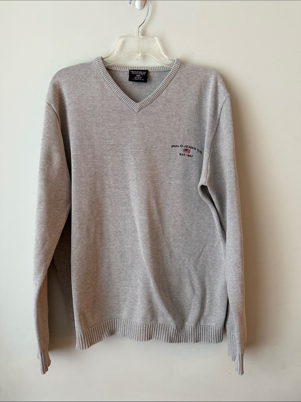 Polo Jeans Co Ralph Lauren Men's V-Neck Sweater in Light Gray